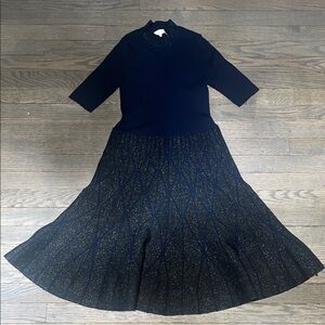 KNITSS Midnight Blue and Gold Long Sleeve Dress